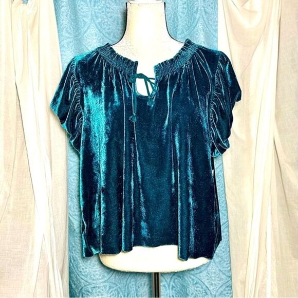 NWT Free People Terese Velvet Top in Turquoise - Picture 2 of 7